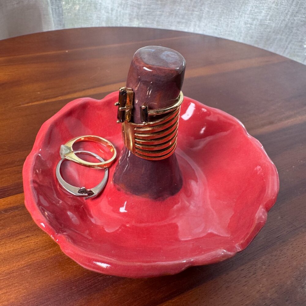 Handmade Ceramic Glossy Poppy Ring Holder Dish